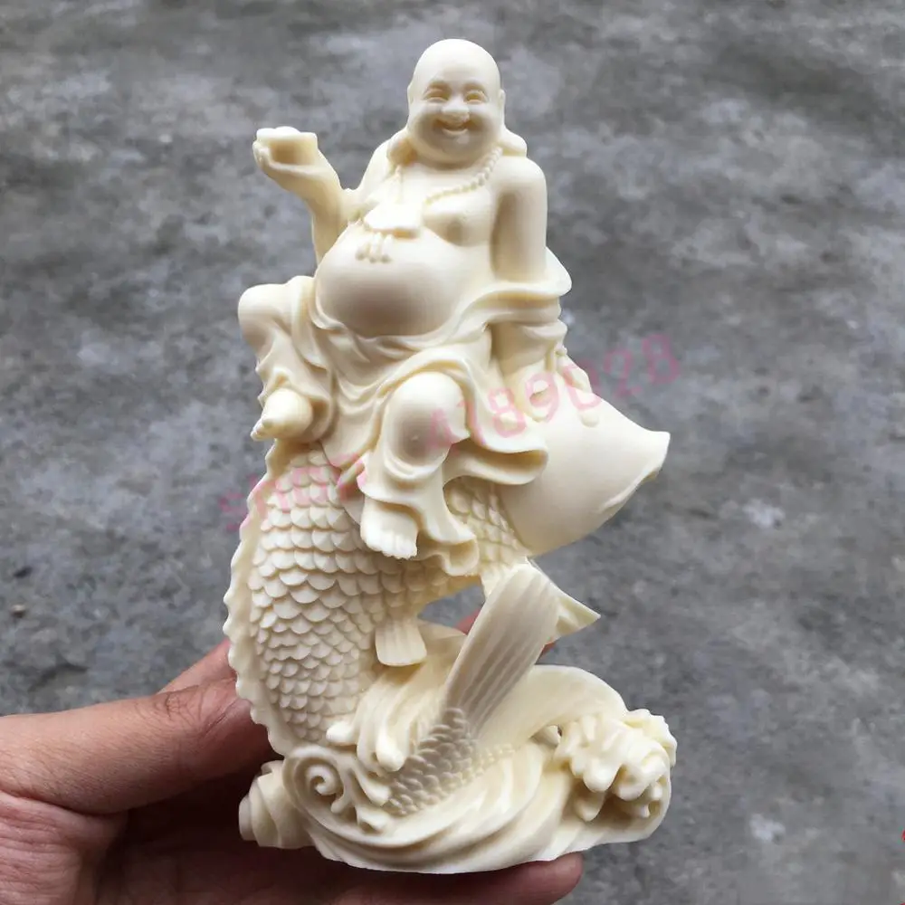 

Natural palm tree coconut fruit, pure manual carving, Sitting fish Maitreya ornaments, exquisite crafts, decorations
