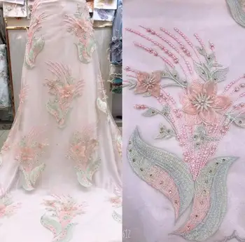 

Nigerian french net Lace Sophia-59.2810 Embroidered Cord Lace Fabric with full beads for bridal dress