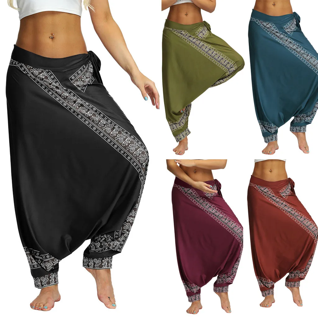 Boho Women Men Pants High Waist Loose Casual Mujer Thai Wide Leg Harem Trousers Baggy Festival Hippy Smock Aladdin Jumpsuit Pant 1