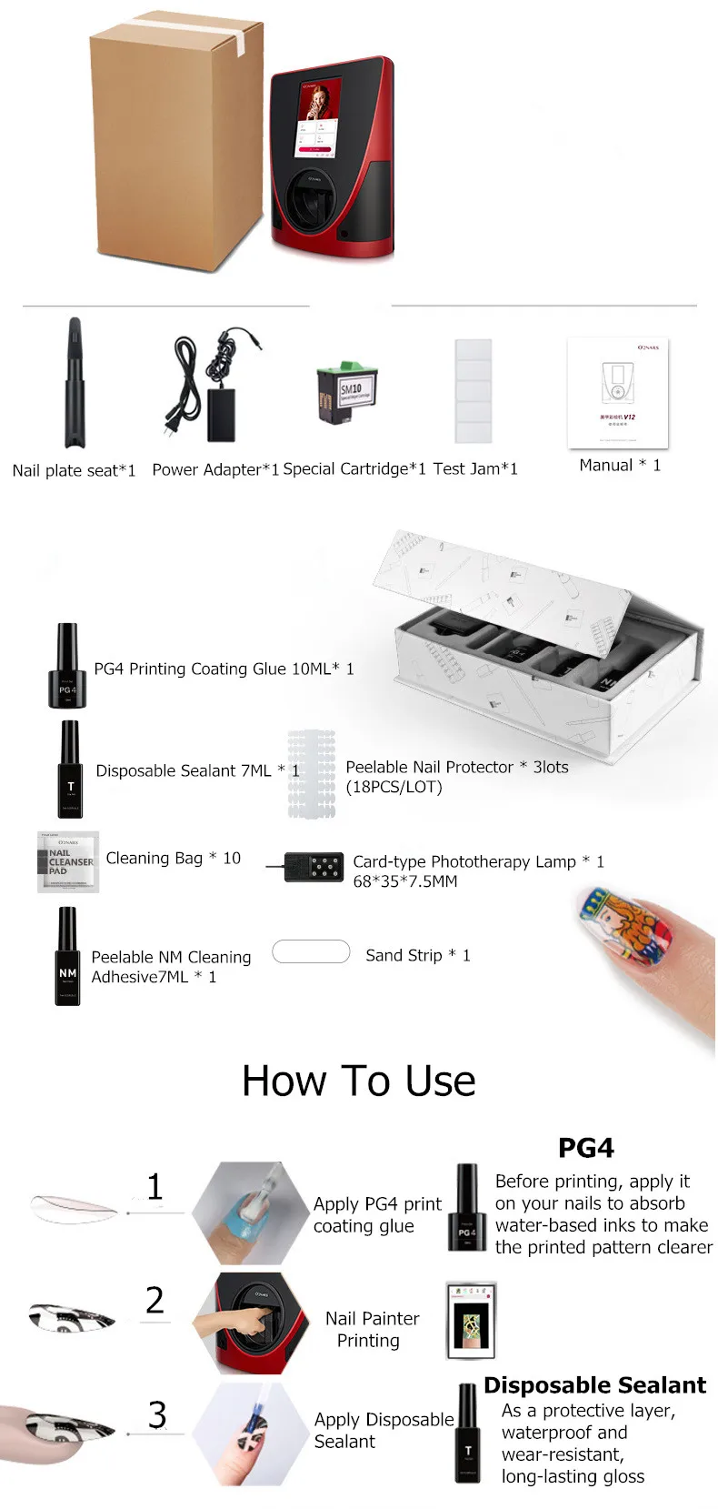 Impressora de Unhas Equipamento para Arte de Unhas Ferramentas para Manicure Impressão de Imagem Impressão de Cor Móvel Profissional O2unhas 11 High Quality Beleza e saúde