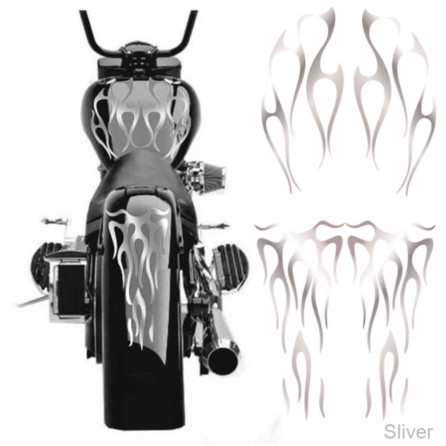 Матовый Серебряный Мотоцикл Пламя Бензобак наклейки для Honda Shadow VT750 Универсальный