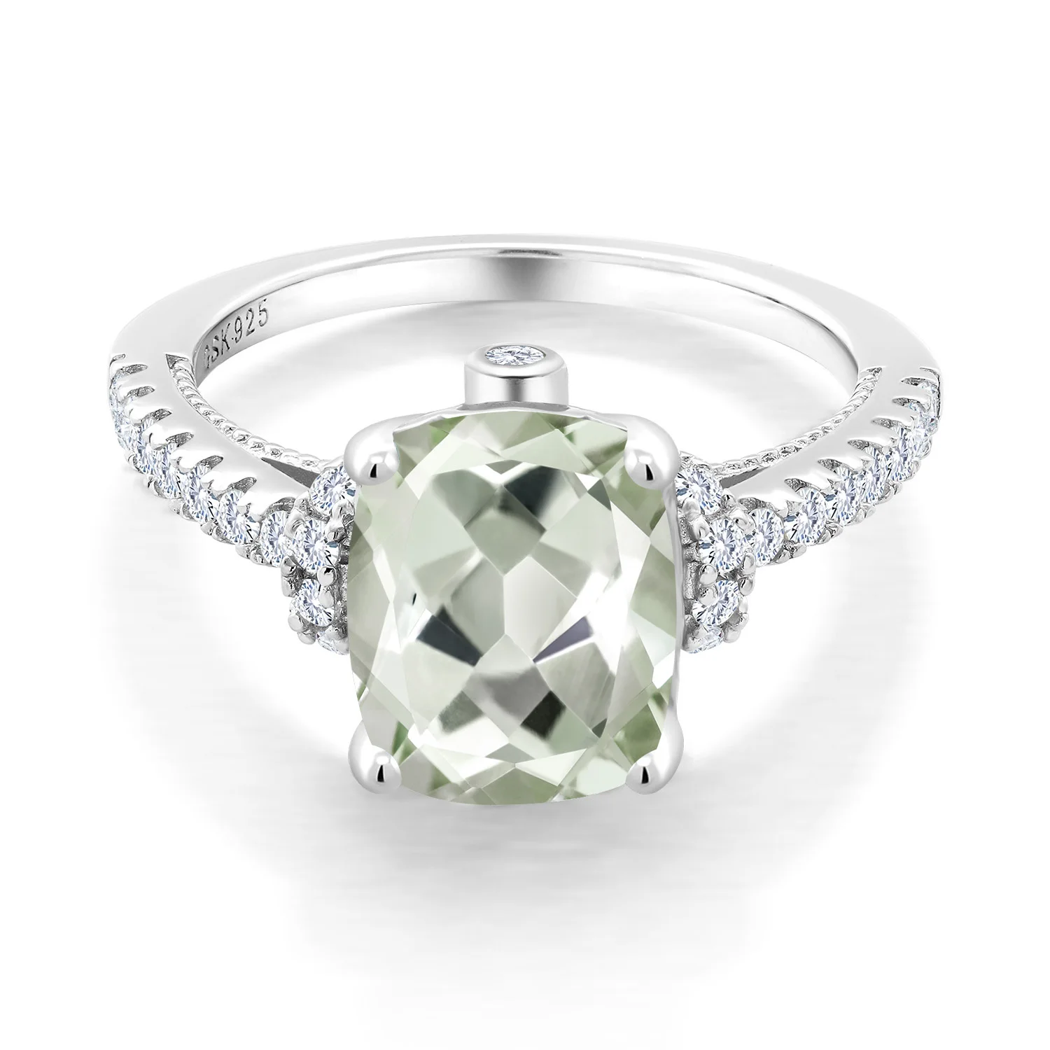 GemStoneKing 3.00Ct 925 пробы серебро зеленый натуральный празиолит и белый созданный сапфир кольцо для женщин ювелирные украшения