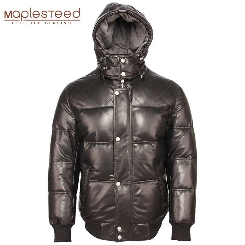 

Russian Winter Coat Thick Soft Warm Men Leather Duck Down Coat Hood Removable 100% Natural Sheepskin Man Overcoat Hooded M445