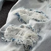 Men Crystal Holes Ripped Patchwork Jeans Streetwear Light Blue Denim Slim Skinny Pencil Pants Trousers 4