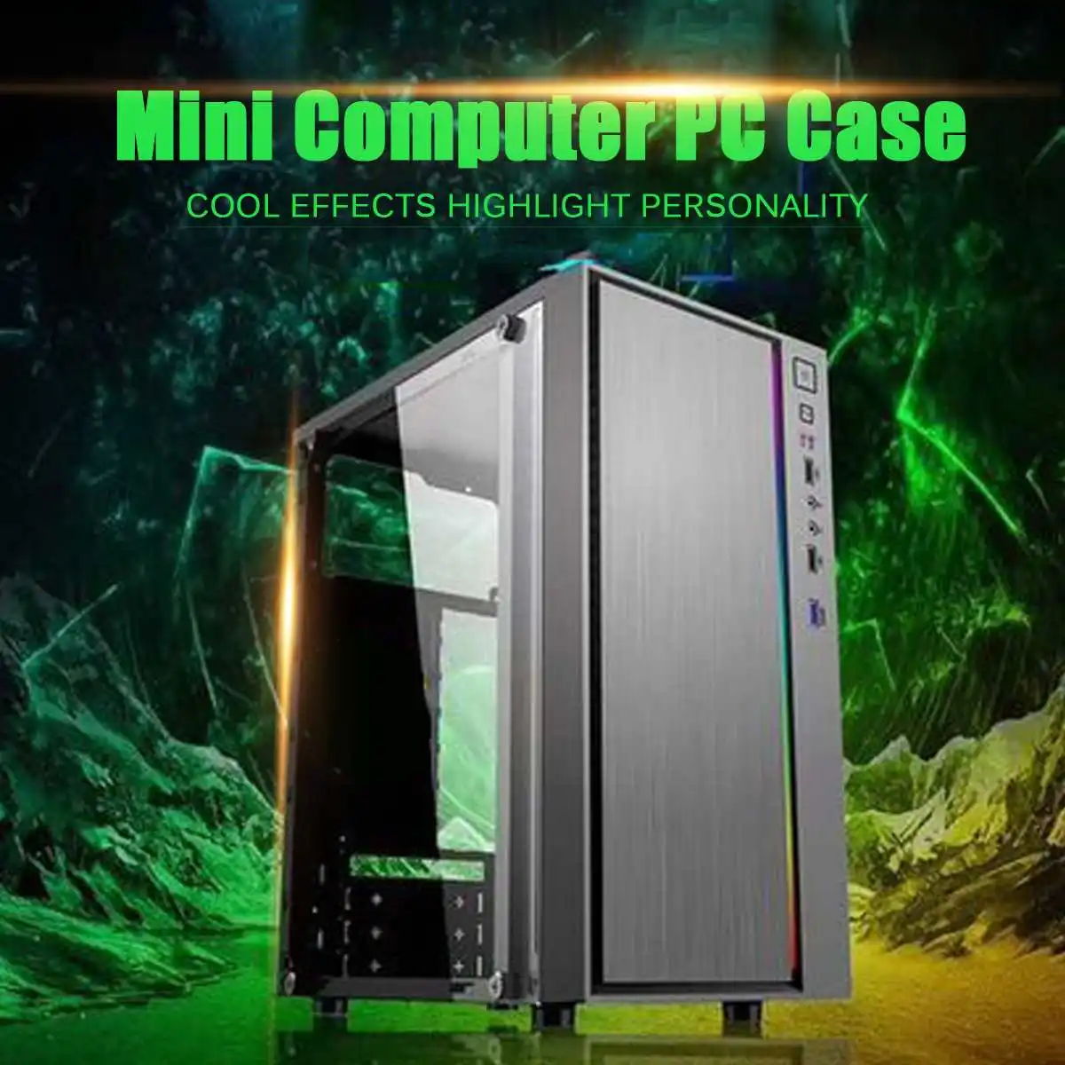 

Full Side Ventilation Cooling Computer Case USB3.0 Mini Case with Light Bar 1 Fan Position Side Through Panel PC Case