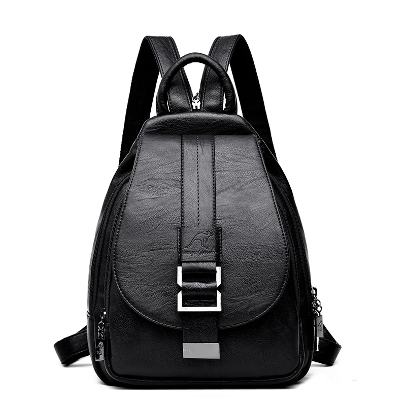 Зимний рюкзак, женские кожаные рюкзаки, нагрудная сумка, женский рюкзак для путешествий, Mochilas, школьные сумки для девочек-подростков - Цвет: Black