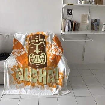 

Orange Surfboard Hawaiian Flower Printed Flannel Blanket Soft Throw Blanket Machine Washable Blankets for Beds