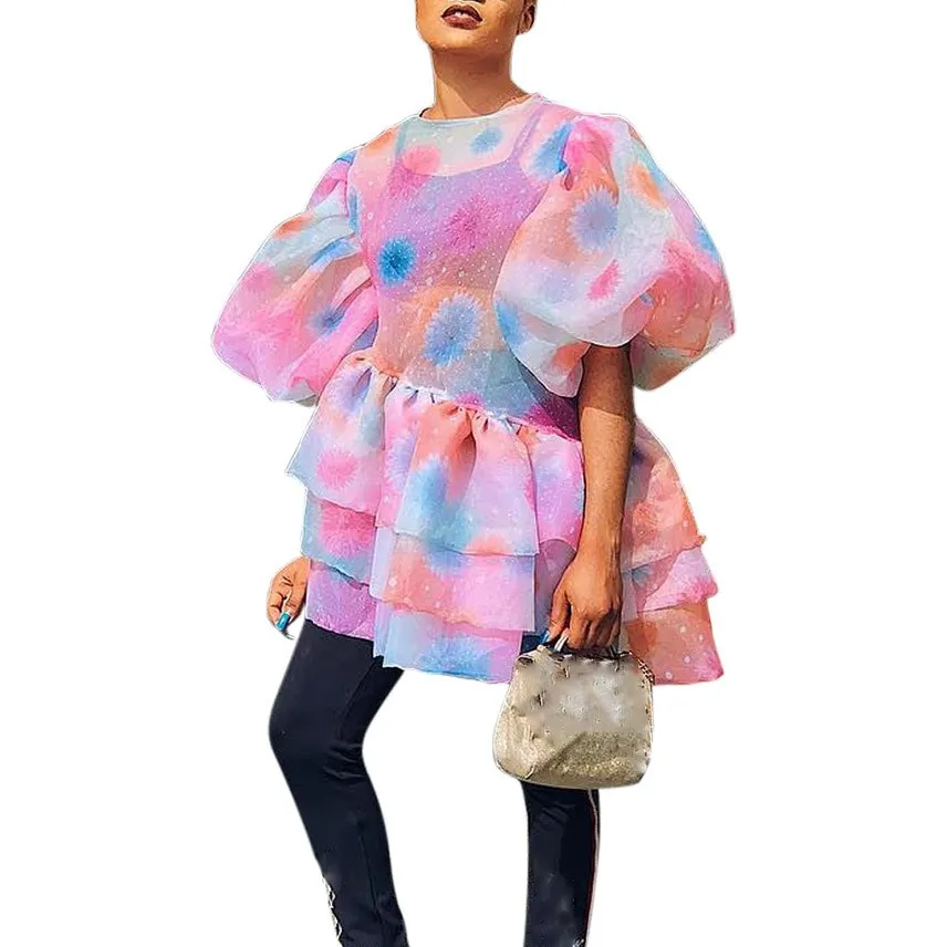 Mode Mooie Boho Chic Bladerdeeg Mouw Ruches Jurk Sexy Vrouwen Beach Jurken Regenboog Print Jurk Korte Club Jurken Mode Mooie Boho Chic Bladerdeeg Mouw Ruches Jurk Sexy Vrouwen Beach Jurken Regenboog Print Jurk Korte Club Jurken