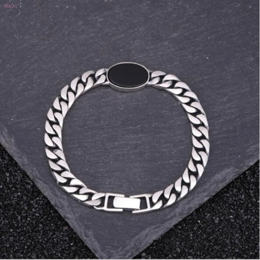 Мужской браслет, S925 чистое серебро, Простой корейский стиль, тайское серебро, персонализированные ретро ювелирные изделия, браслет для мужчин