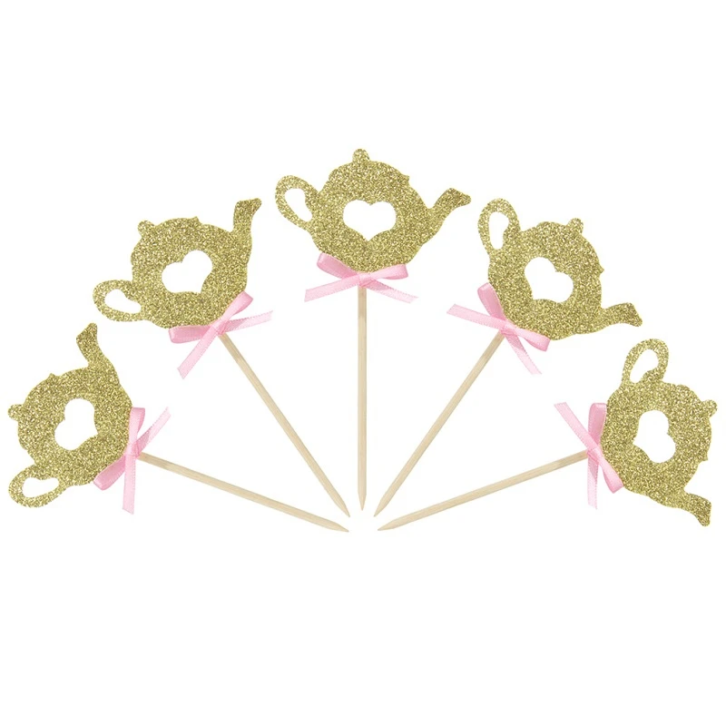 12 шт. милые золотые блестки Лебеди бумага кекс декодекорации дня рождения для маленьких мальчиков и девочек пол раскрывает верхушка для торта - Цвет: pink pot