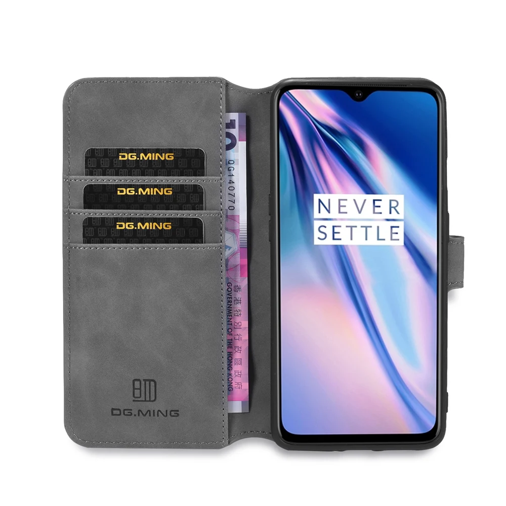 Ретро стиль, размер 7 лет чехол OnePlus 7T Кожаный чехол-портмоне с откидной крышкой Роскошный чехол-портмоне из кожи Текстура One Plus защитой от воровства с магнитной кнопкой, защитный чехол для телефона 4 камеры круглый