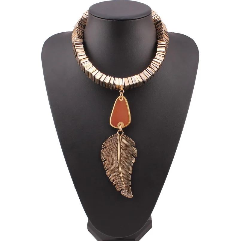 Массивное золотое ожерелье с подвеской в виде листьев для женщин, фирменное ювелирное изделие, новинка, металлическое ожерелье
