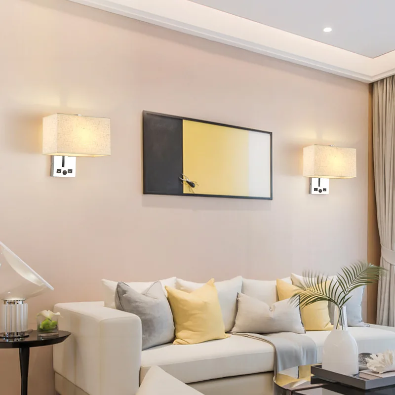 

Modern Minimalist Hotel Room Wall Lamp Long Square Cloth Cover with Switch Bedside Wall Lamp Square Wall Lamp Wholesale