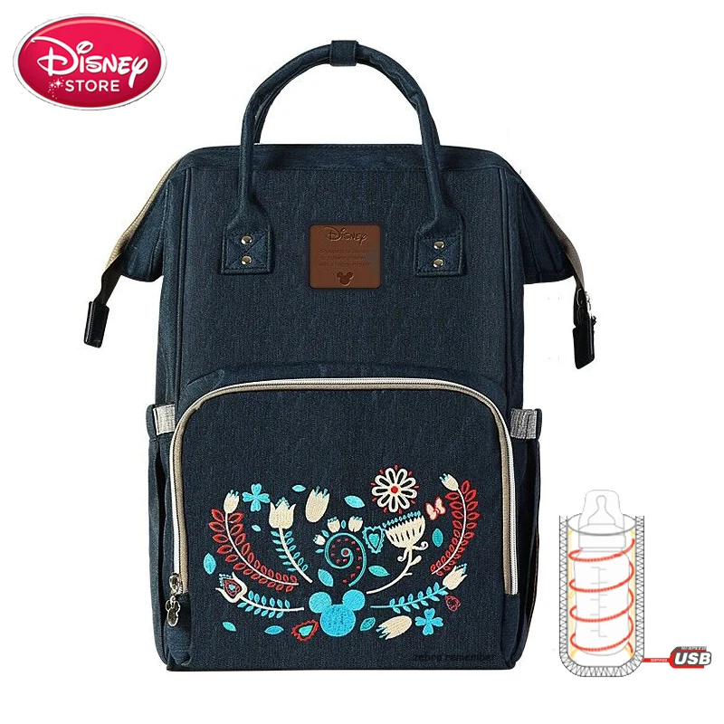 black Сумка для подгузников disney, сумка для мам, сумка для мам, USB бутылочка, Микки Маус, детские сумки для подгузников, рюкзак для путешествий, сумки для кормления, для ухода за ребенком - Цвет: black