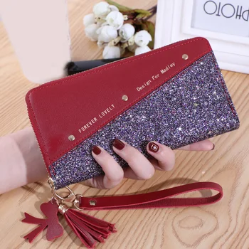 

Women Glitter Wallet Purse Long Design PU Leather Sequins Zipper for Money Coin d88