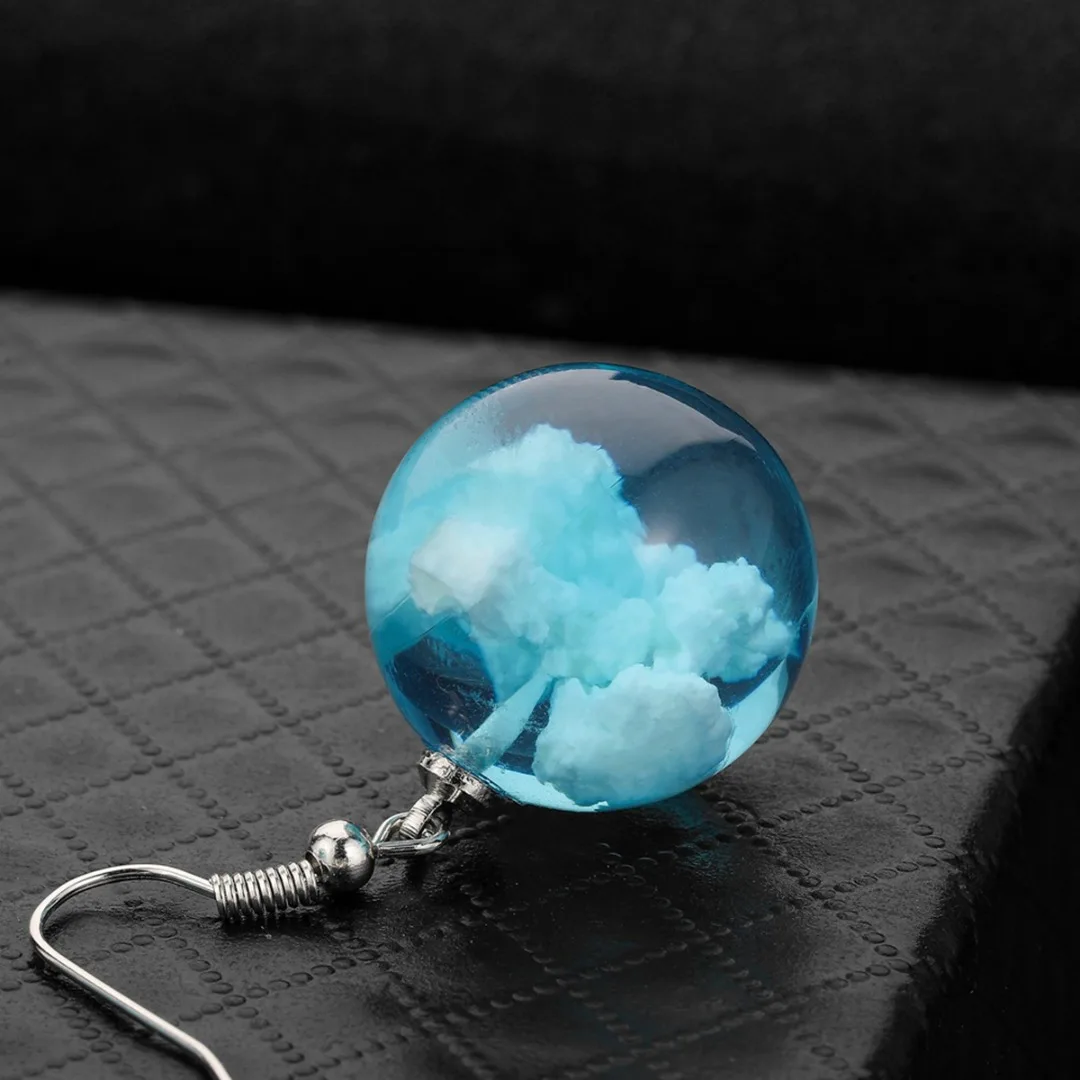 Personalized Handmade Round Earrings For Women Cute Blue White Resin Glass Ball Drop Earring Fashion Ladies Party brinco Jewelry