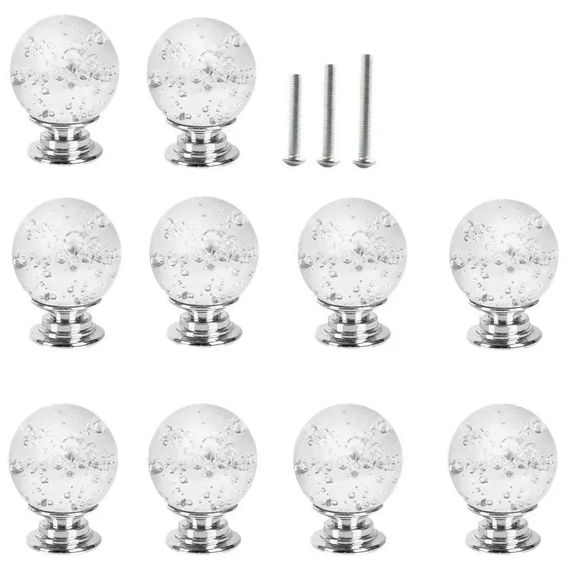 

ABSF 10 X 30MM Clear Glass Door Knobs with Bubbles,Door Handle Pull for Chest of Drawers