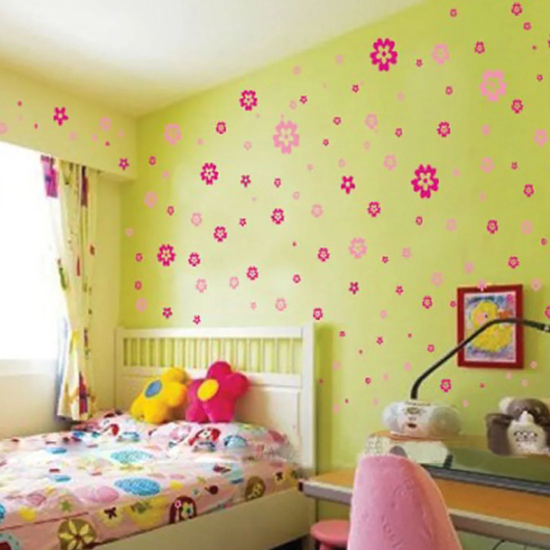 1 Set Strong Kids Bedroom Pink Flowers Pattern Decorations Art Cute Vinyl Self Adhesive Wall Stickers Girls 3D Nursery Natural | Дом и сад