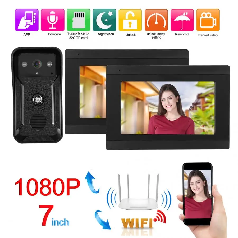 Ночная камера 7 в 1 2 монитора проводной Wi Fi 1080P HD видео дверной звонок