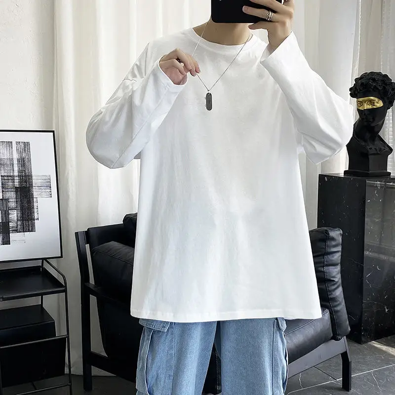 Men Long Sleeve T-shirts Autumn Male Simple Design Solid Basic