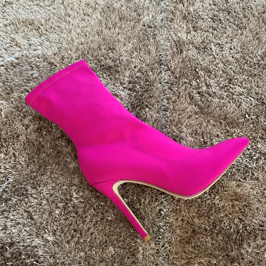 New Womens Sock Boots Winter Ankle Boots Woman Stretch Fabric High Heels Boot Ladies Chaussure Lady High Heel Shoe
