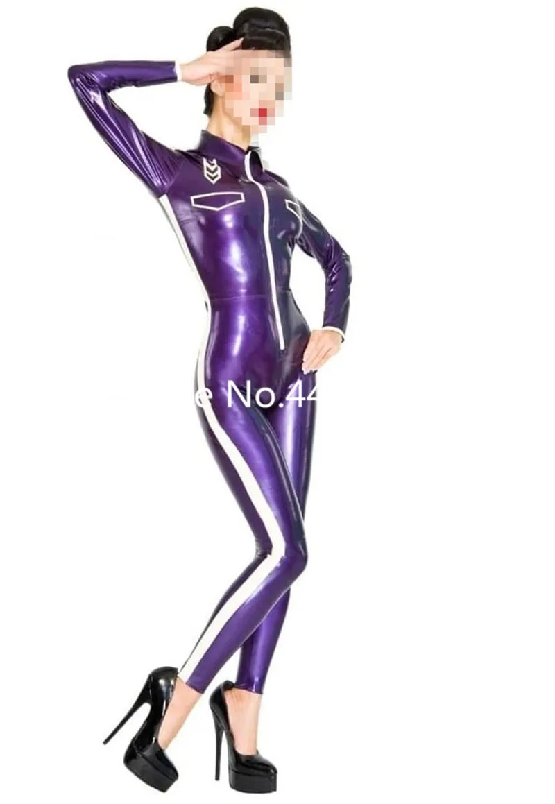 Сексуальный фиолетовый белый латексный фотокостюм облегающий костюм тела