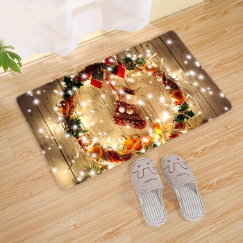

Santa Snowman Elk Door Mat Cartoon Pattern Flannel Rug Home Decor Kitchen Bedroom Mat