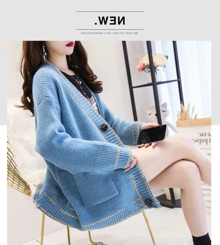 Женский свитер Зима Топ Модный свитер кардиган женский толстый свободный свитер Ранняя осень очень фея