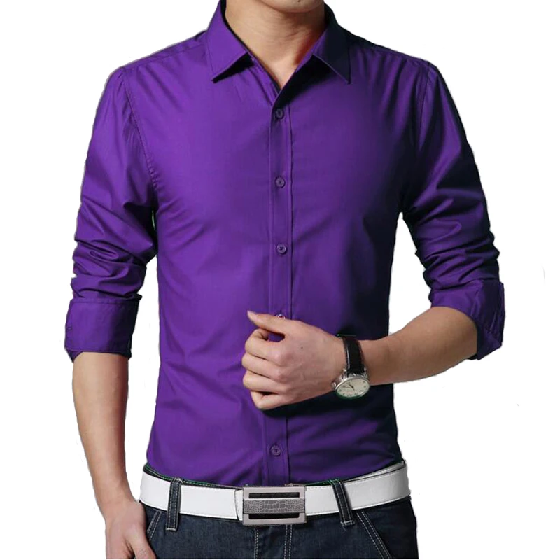 

New Men Shirts British Style Long-Sleeve Male Slim Casual Business Shirts Solid Men's White Black Dress Shir