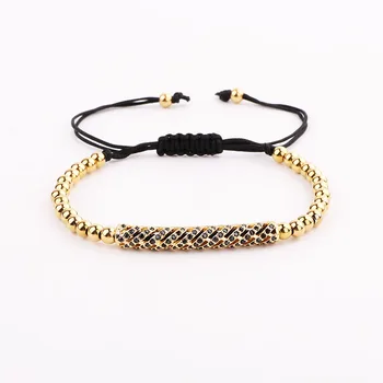 High Quality Men women Jewelry Bracelet CZ Pave Bar Charm Stainless Steel Beads Macrame Bracelet Gift