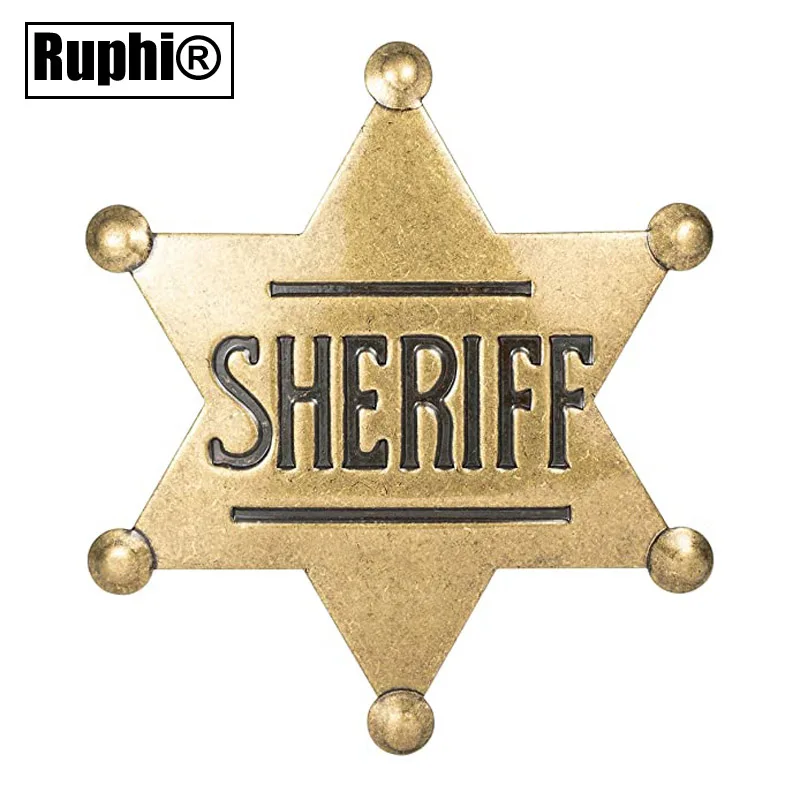 Cowboy wild west Sheriff Star badge fancy dress western deputy pin 6 pointed 