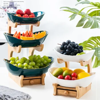 

Ceramic Candy Dish Living Room Home Three-layer Fruit Plate Snack Plate Creative Modern Dried Fruit Fruit Basket With Drawer