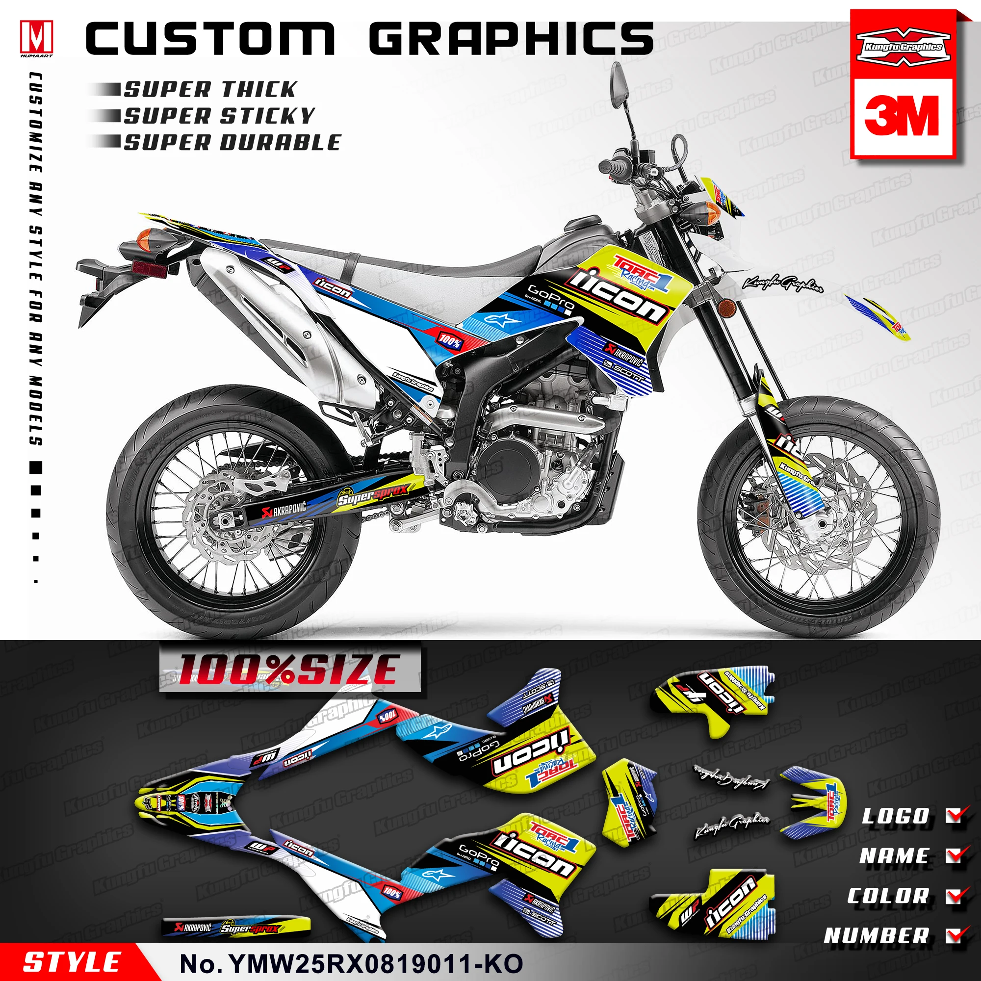 И рисунком «кунг-фу» Графика оригинальная наклейка комплект для Yamaha WR250R WR250X 2010 2011 2012 2013(Стиль нет. YMW25RX0819011-KO