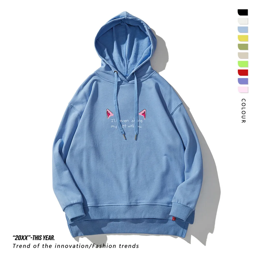 WAMNI Fashion Woman Funny Cat Ears Hoodies Sweatshirt Cute Hooded Streetwear Harajuku Print Blue Preppy Style | Женская одежда