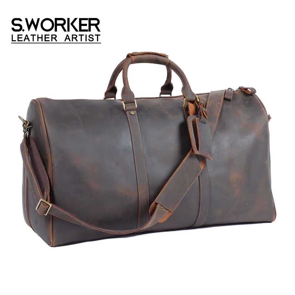 Large Capacity Genuine Leather Travel Duffel Bag, Gym Bag