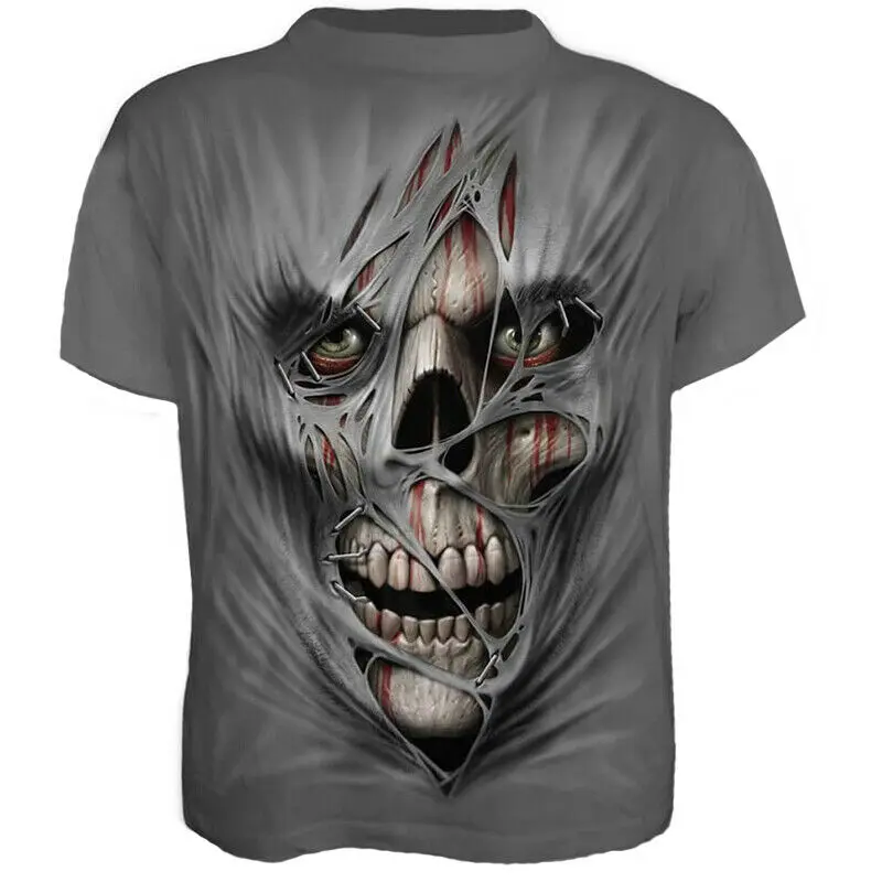 

Skull Face 3D Print Mens Casual Crew Neck T-Shirt Bodybuilding Tops Slim Fit Gym Short Sleeve Skull Graphic Tee Tops T-shirt