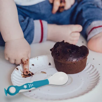 

1 Set Plastic Baby Spoon and Fork Feeding Tableware Practice Feeding Tools for Infant Baby (Misty Blue + Storage Box)