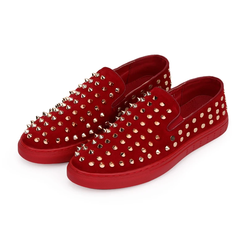 

New Cool Casual Shoes For Male Youki Brand Man Shoes Red Black Fashion Studded Man Casual Sneakers Slip On Flats Men Shoes