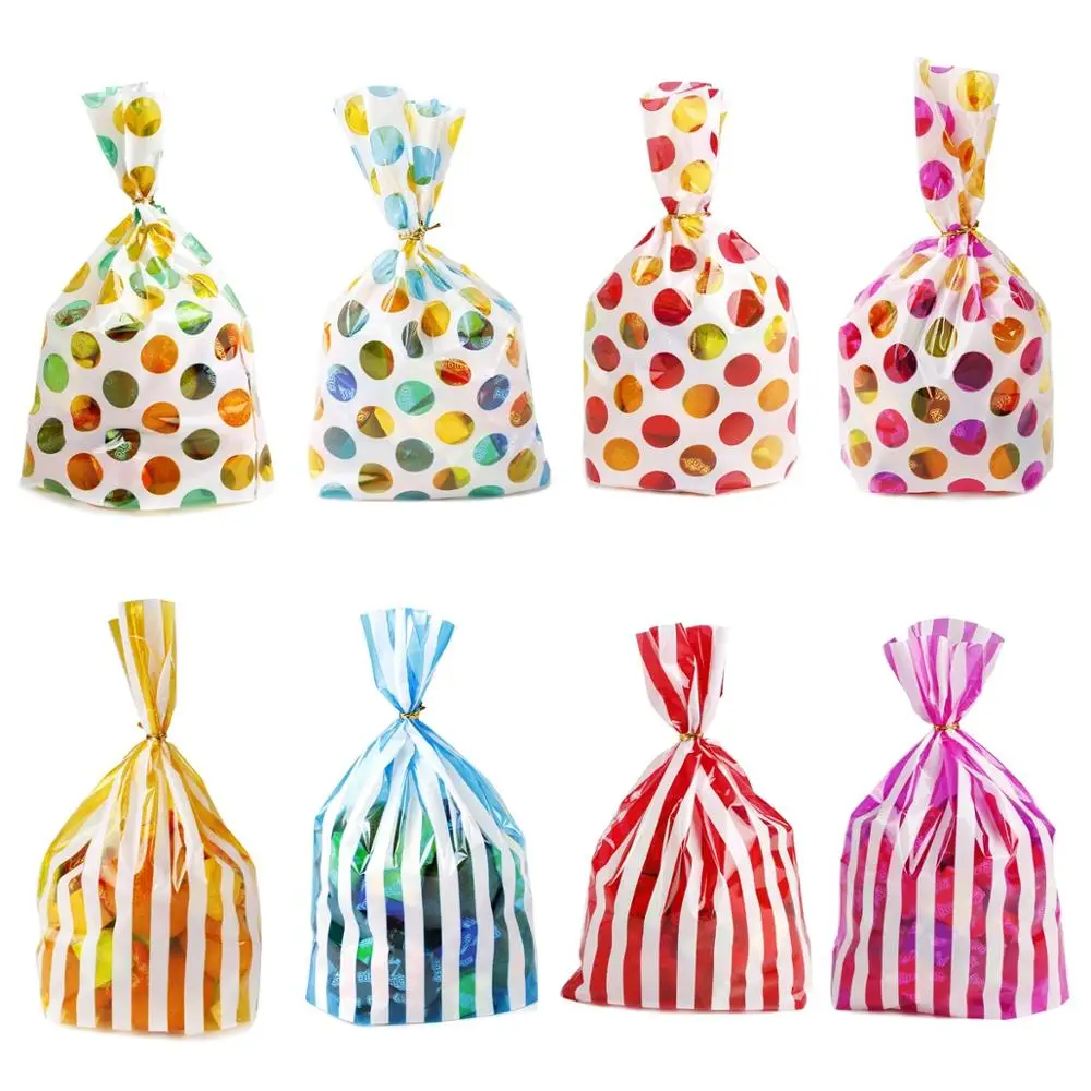QIFU 10pcs Dots Stripe Candy Bag For Cookie Candy Biscuit Snack Baking Package Cookie Box Happy Birthday Wedding Party Supplies