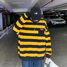 UYUK2109 Autumn And Winter New Stripe Color Collar Round Neck Temperament Quality Fashion Loose Men's  Hoodies Hip Hop