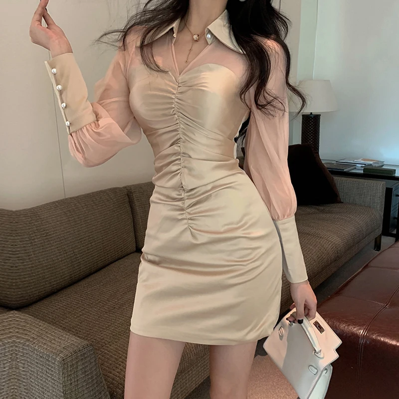vintage temperament vestidos spring autumn Women Clothing new fashion brand long sleeve patchwork Fake two pieces bodycon dress | Женская