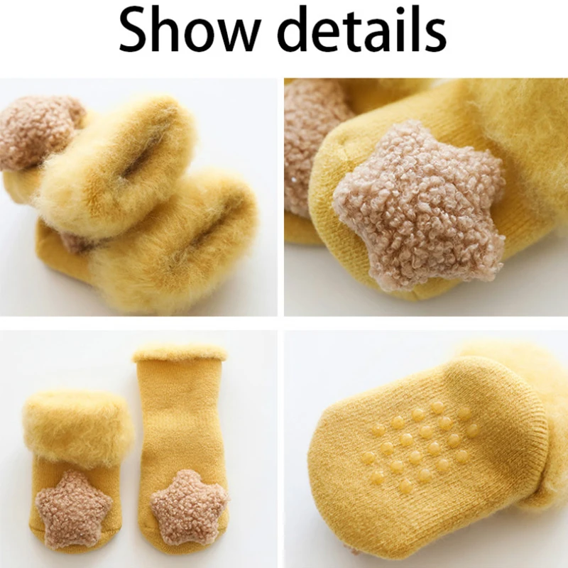 Cute Baby Socks Stereo Doll Socks Autumn Winter Mid Stocks Velvet Thickening Brush Furry Newborn Floor Socks 0-18 months