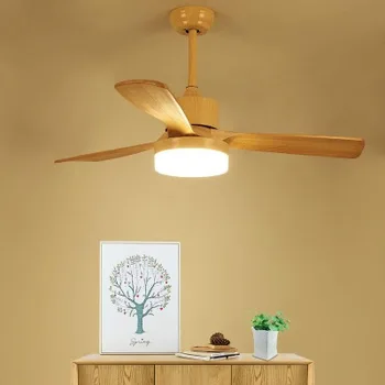 

Nordic minimalist walnut solid wood fan chandelier restaurant lamp frequency conversion mute bedroom ceiling fan lamp with fan c
