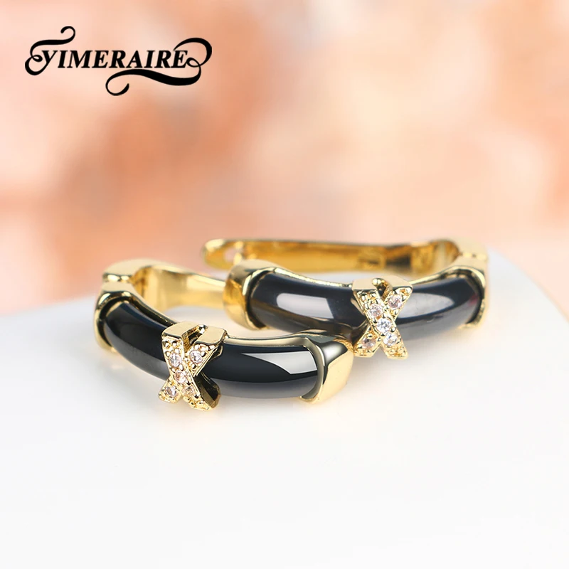 Женские керамические сережки-гвоздики элегантные черно-белые серьги-гвоздики с