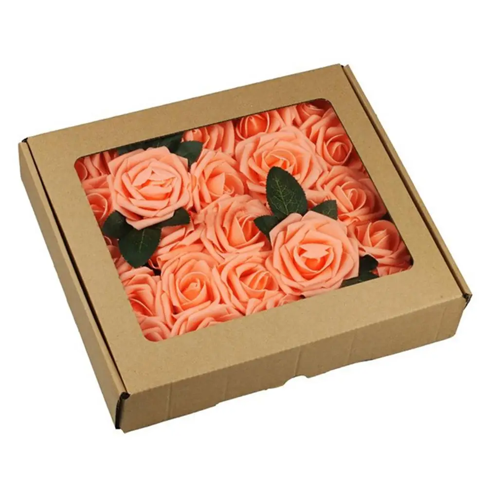 TPFOCUS 50Pcs 8CM Mini Foam Artificial Rose Flower Bouquet Multicolor Rose with Leaves for Home Party Decor Diy New Year Gifts