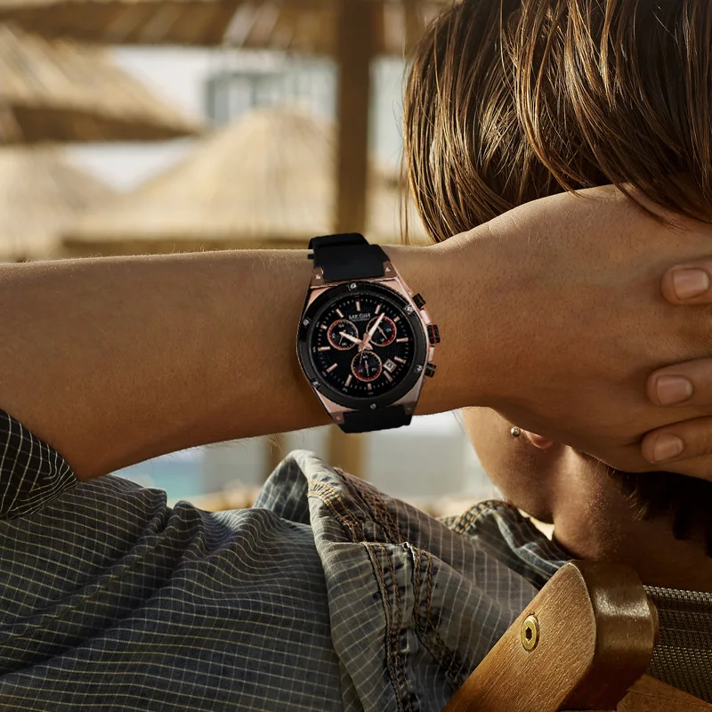 

Megir mei gainer 2073G Multi-functional Sports Timing Silicone Watch Strap Night Light Small Three Needle Men Quartz Watch