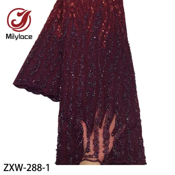 

Luxury Nigerian African Wedding Pearl Sequins Lace French Embroidery Tulle Fabrics Heavy Hand Beaded Lace Fabric ZXW-288