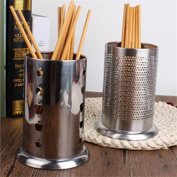 

Kitchen Durable Stainless Steel Chopsticks Cylinder Tableware Boxs Rack Shovel Spoon Bucket Chopstick Holder Storage Box Utensil
