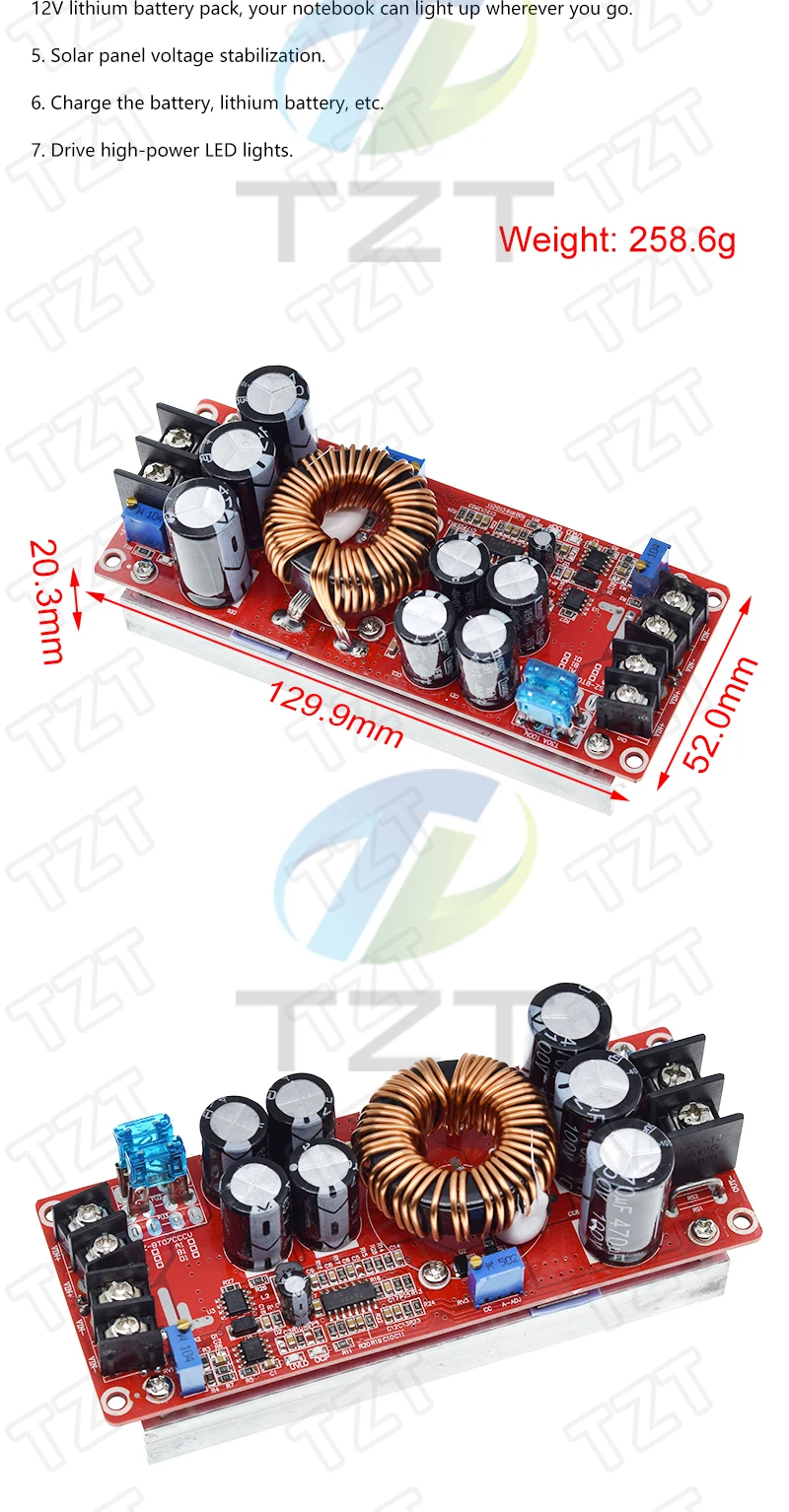 TZT 1/3/5PCS 1200W 20A DC Konverter Boost Step-up Netzteil Modul IN 8-60V OUT 12-83V – Detail 6