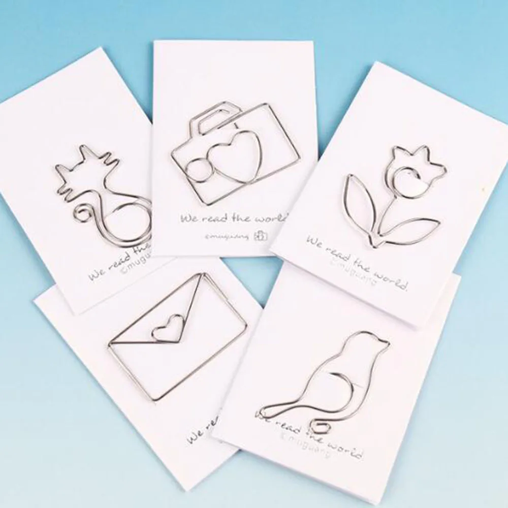 

1PCS Cartoon Animal Cat Bird Flowers Shape Paper Clip Metal Clip for Books School Office Supplies BookMark